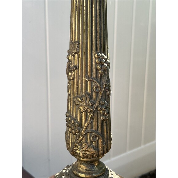 Vtg Mid Century Optical Amber Glass & Brass Hollywood Table lamp Big - Picture 8 of 16